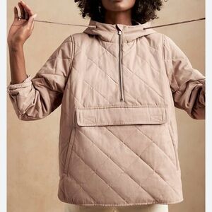 Banana Republic Quilted Half Zip Anorak Jacket Coat NEW XS Tan Beige